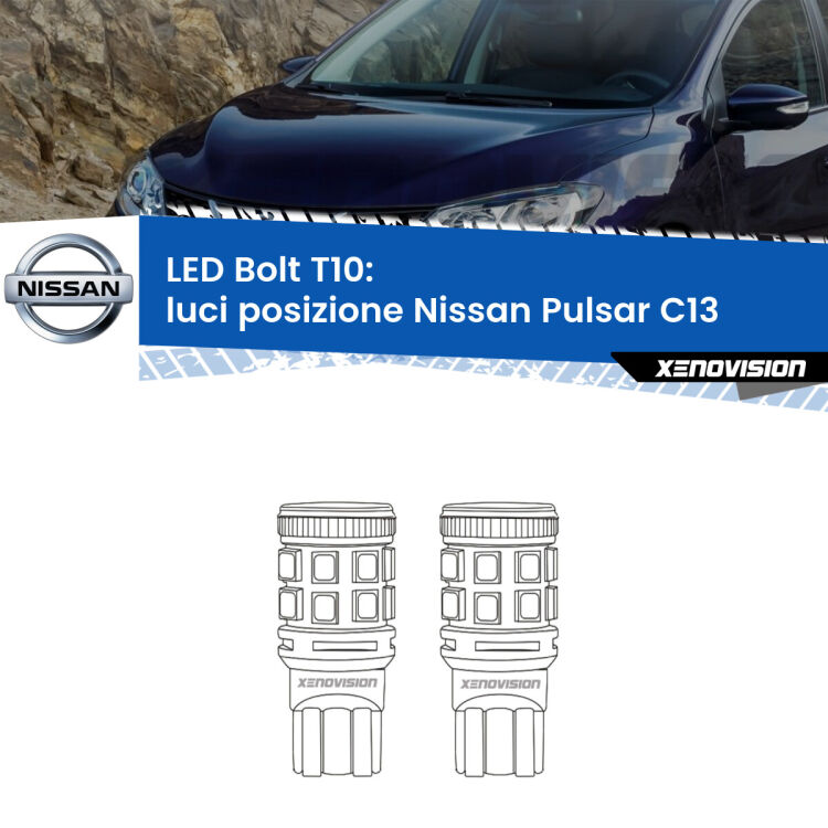 0 Luci posizione LED Nissan Pulsar C13 2014-2018: T10 Bolt <strong>Luci posizione LED per Nissan Pulsar</strong> C13 2014-2018. Coppia lampade <strong>T10</strong> modello Bolt canbus.