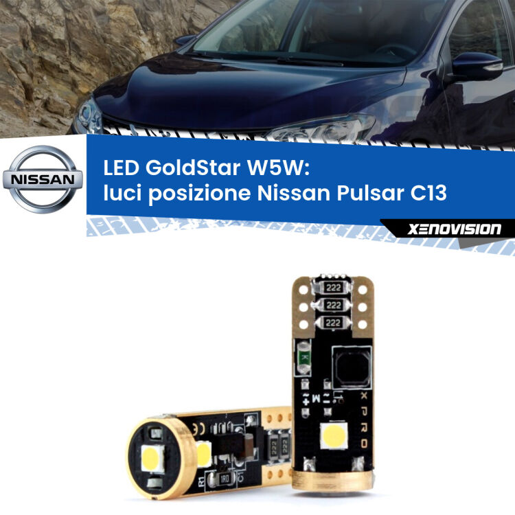 0 Luci posizione LED Nissan Pulsar C13 2014-2018: T10 GoldStar <strong>Luci posizione LED Nissan Pulsar</strong> C13 2014-2018: ottima luminosità a 360 gradi. Si inseriscono ovunque. Canbus, Top Quality.