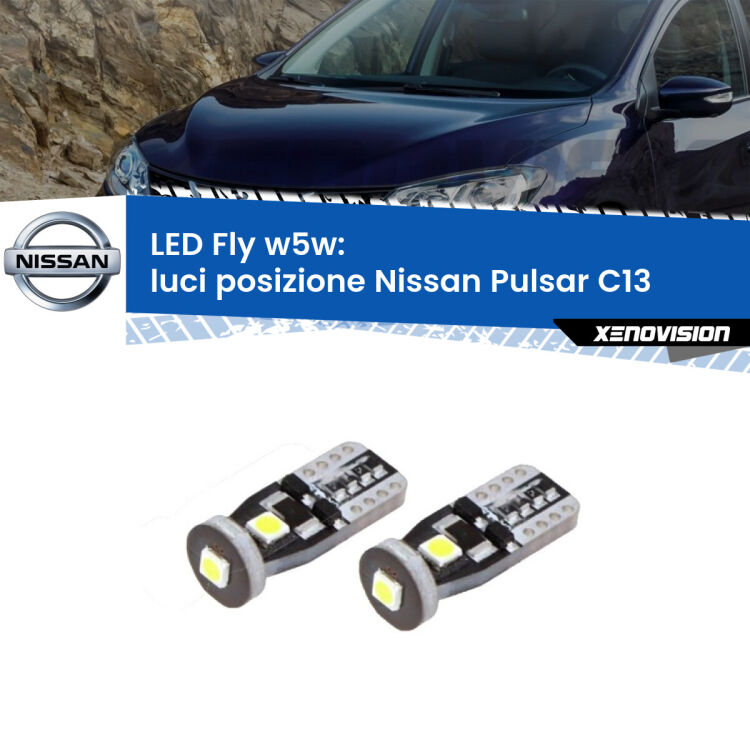 0 Luci posizione LED Nissan Pulsar C13 2014-2018: W5W Fly <strong>luci posizione LED per Nissan Pulsar</strong> C13 2014-2018. Coppia lampadine <strong>w5w</strong> Canbus compatte modello Fly Xenovision.