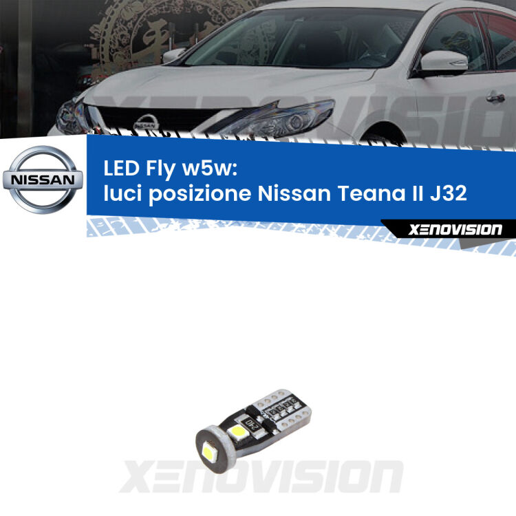 <strong>luci posizione LED per Nissan Teana II</strong> J32 2008-2013. Coppia lampadine <strong>w5w</strong> Canbus compatte modello Fly Xenovision.