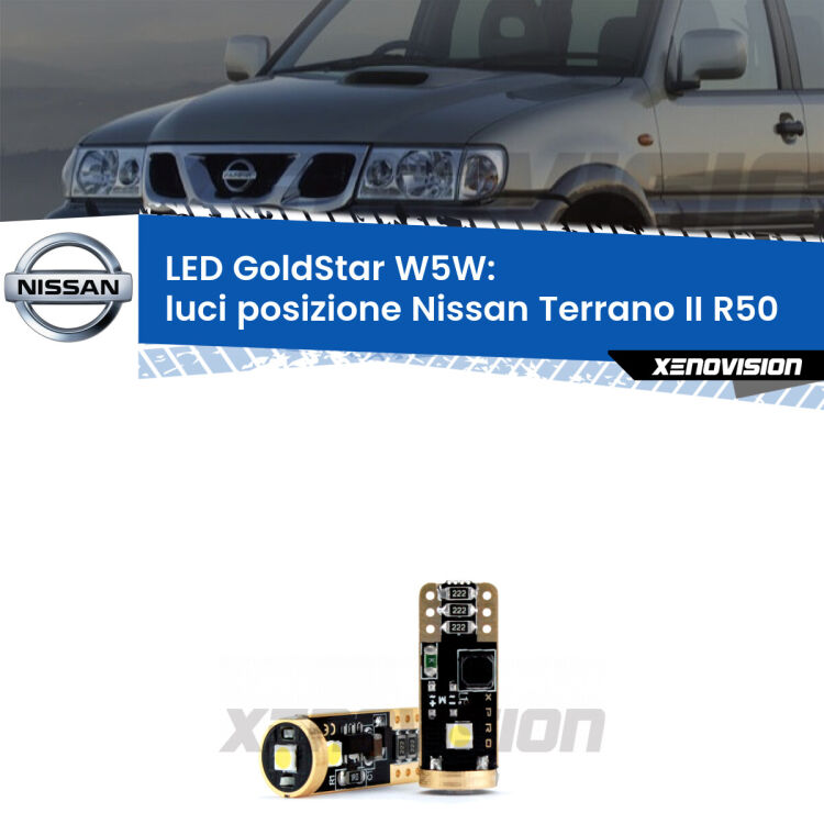 <strong>Luci posizione LED Nissan Terrano II</strong> R50 1997-2004: ottima luminosità a 360 gradi. Si inseriscono ovunque. Canbus, Top Quality.