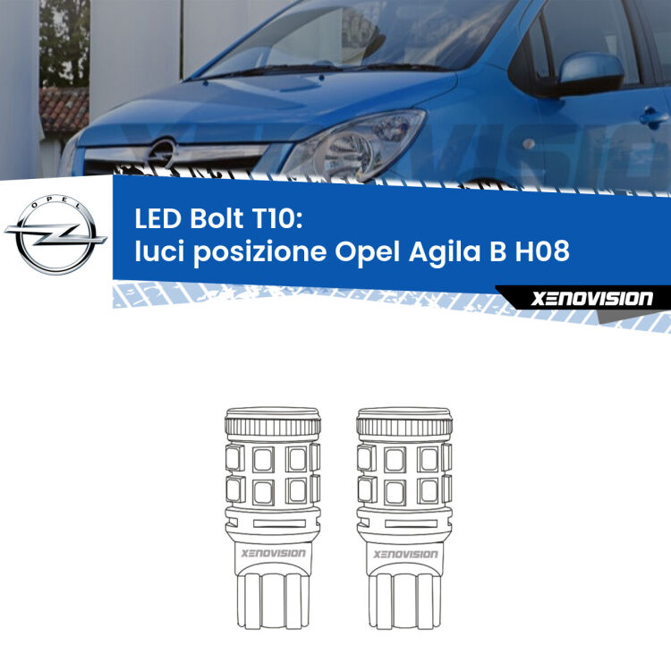 0 Luci posizione LED Opel Agila B H08 2008-2014: T10 Bolt <strong>Luci posizione LED per Opel Agila B</strong> H08 2008-2014. Coppia lampade <strong>T10</strong> modello Bolt canbus.