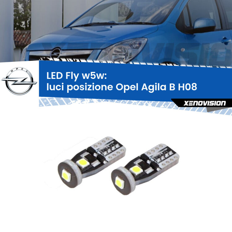 0 Luci posizione LED Opel Agila B H08 2008-2014: W5W Fly <strong>luci posizione LED per Opel Agila B</strong> H08 2008-2014. Coppia lampadine <strong>w5w</strong> Canbus compatte modello Fly Xenovision.
