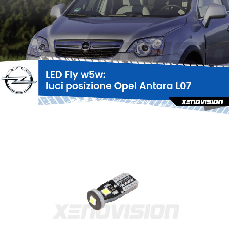 <strong>luci posizione LED per Opel Antara</strong> L07 2006-2015. Coppia lampadine <strong>w5w</strong> Canbus compatte modello Fly Xenovision.