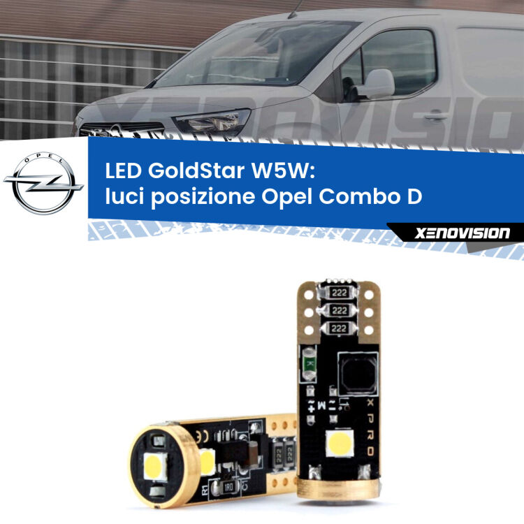 0 Luci posizione LED Opel Combo D  2012-2018: T10 GoldStar <strong>Luci posizione LED Opel Combo D</strong>  2012-2018: ottima luminosità a 360 gradi. Si inseriscono ovunque. Canbus, Top Quality.