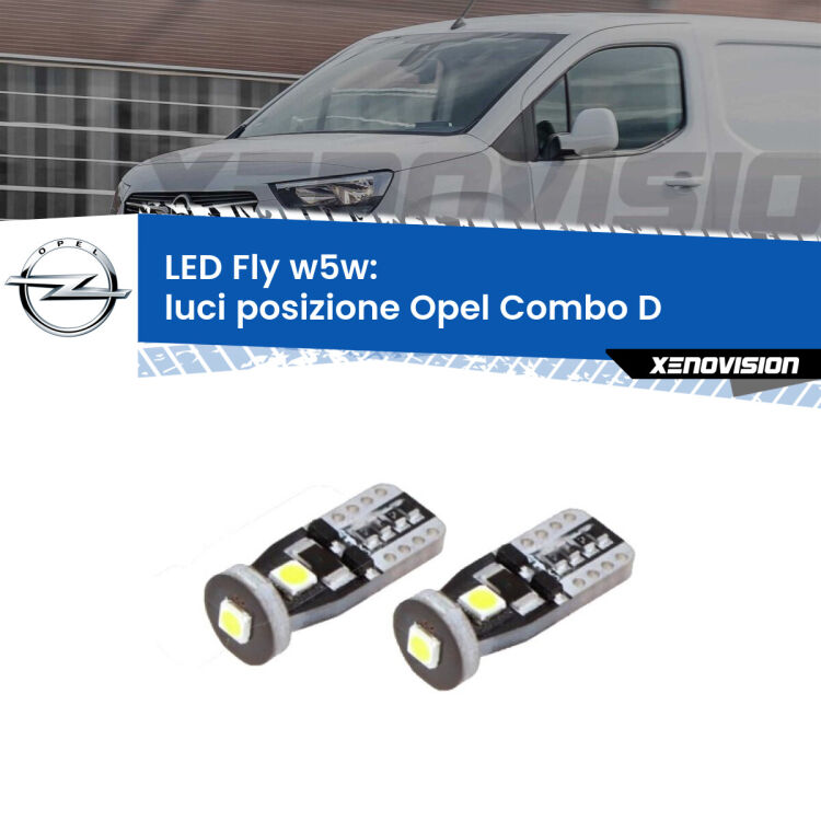 0 Luci posizione LED Opel Combo D  2012-2018: W5W Fly <strong>luci posizione LED per Opel Combo D</strong>  2012-2018. Coppia lampadine <strong>w5w</strong> Canbus compatte modello Fly Xenovision.