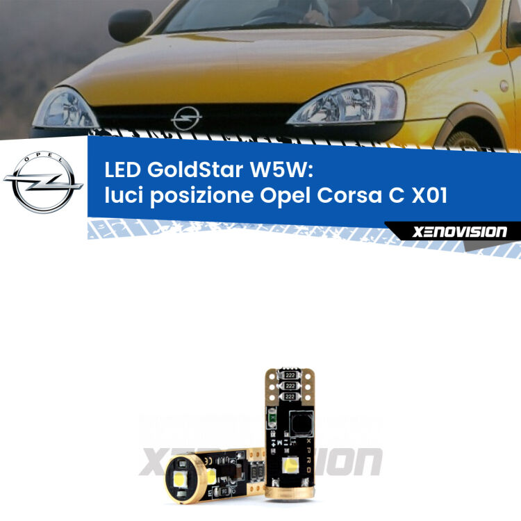 <strong>Luci posizione LED Opel Corsa C</strong> X01 2000-2006: ottima luminosità a 360 gradi. Si inseriscono ovunque. Canbus, Top Quality.