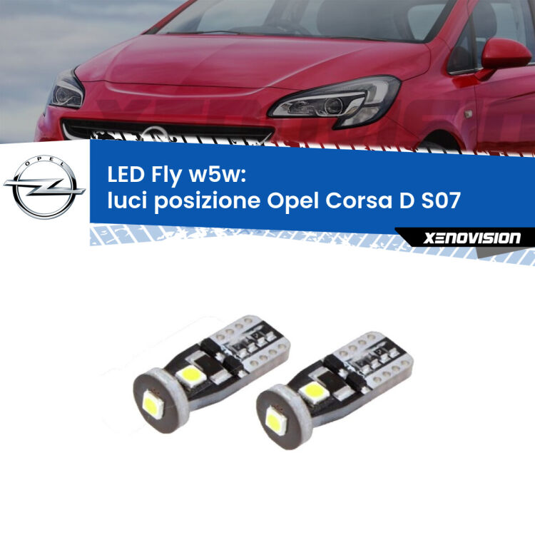 0 Luci posizione LED Opel Corsa D S07 2006-2010: W5W Fly <strong>luci posizione LED per Opel Corsa D</strong> S07 2006-2010. Coppia lampadine <strong>w5w</strong> Canbus compatte modello Fly Xenovision.