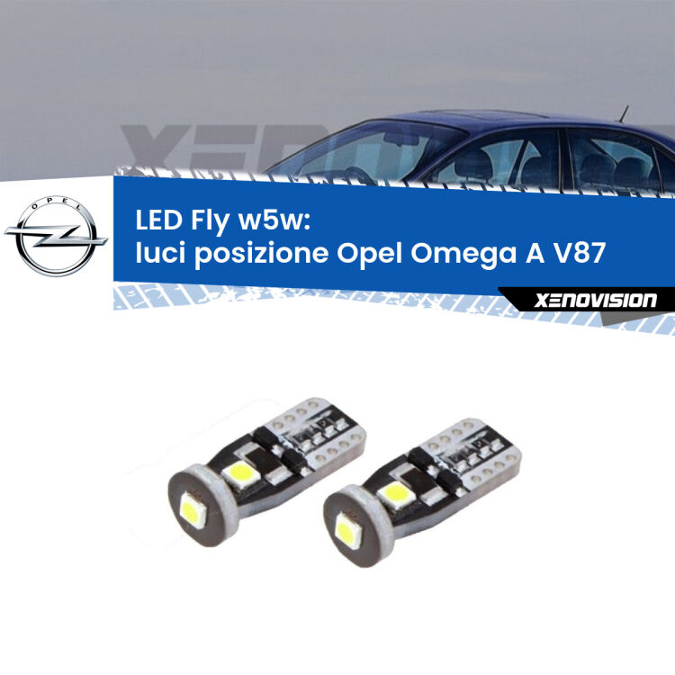 0 Luci posizione LED Opel Omega A V87 1986-1994: W5W Fly <strong>luci posizione LED per Opel Omega A</strong> V87 1986-1994. Coppia lampadine <strong>w5w</strong> Canbus compatte modello Fly Xenovision.