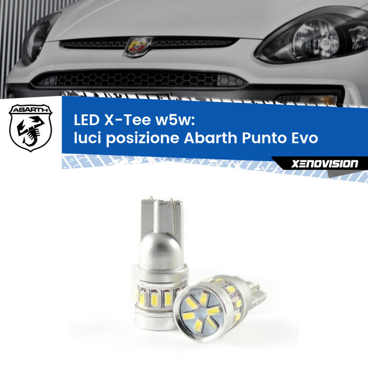 0 Luci posizione LED per Abarth Punto Evo  2010-2014: W5W X-Tee <strong>LED luci posizione per Abarth Punto Evo</strong>  2010-2014. Lampade <strong>W5W</strong> modello X-Tee Xenovision top di gamma.