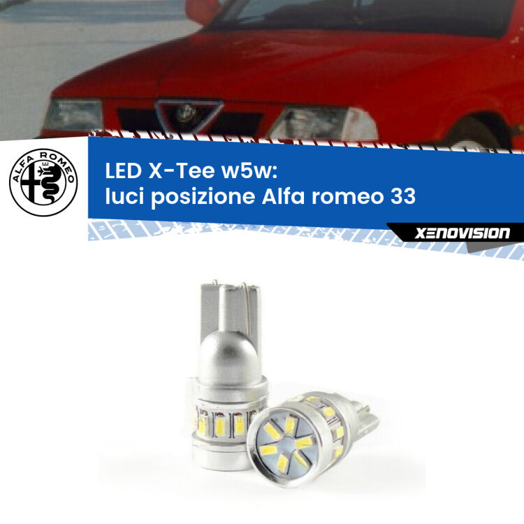 0 Luci posizione LED per Alfa romeo 33  1990-1994: W5W X-Tee <strong>LED luci posizione per Alfa romeo 33</strong>  1990-1994. Lampade <strong>W5W</strong> modello X-Tee Xenovision top di gamma.