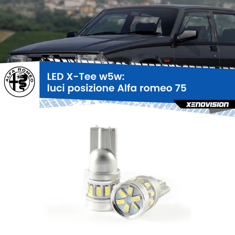 0 Luci posizione LED per Alfa romeo 75 1985-1992: W5W X-Tee <strong>LED luci posizione per Alfa romeo 75</strong> 1985-1992. Lampade <strong>W5W</strong> modello X-Tee Xenovision top di gamma.