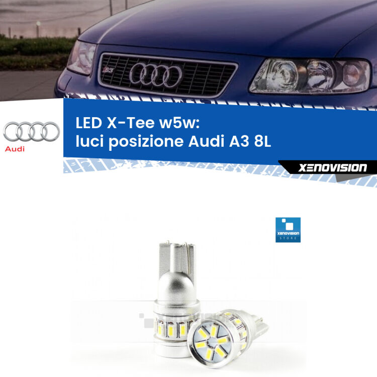 <strong>LED luci posizione per Audi A3</strong> 8L 1996-2003. Lampade <strong>W5W</strong> modello X-Tee Xenovision top di gamma.