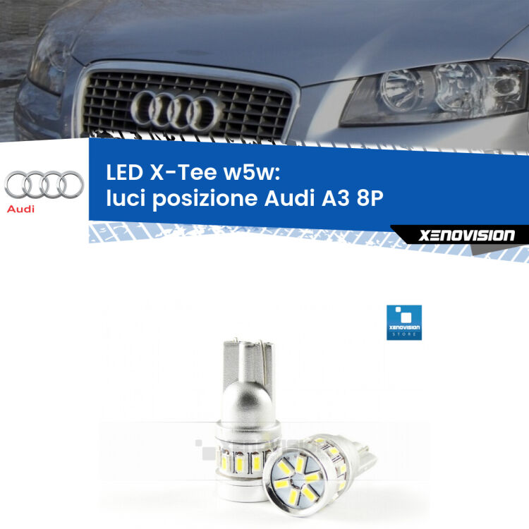 <strong>LED luci posizione per Audi A3</strong> 8P 2003-2008. Lampade <strong>W5W</strong> modello X-Tee Xenovision top di gamma.