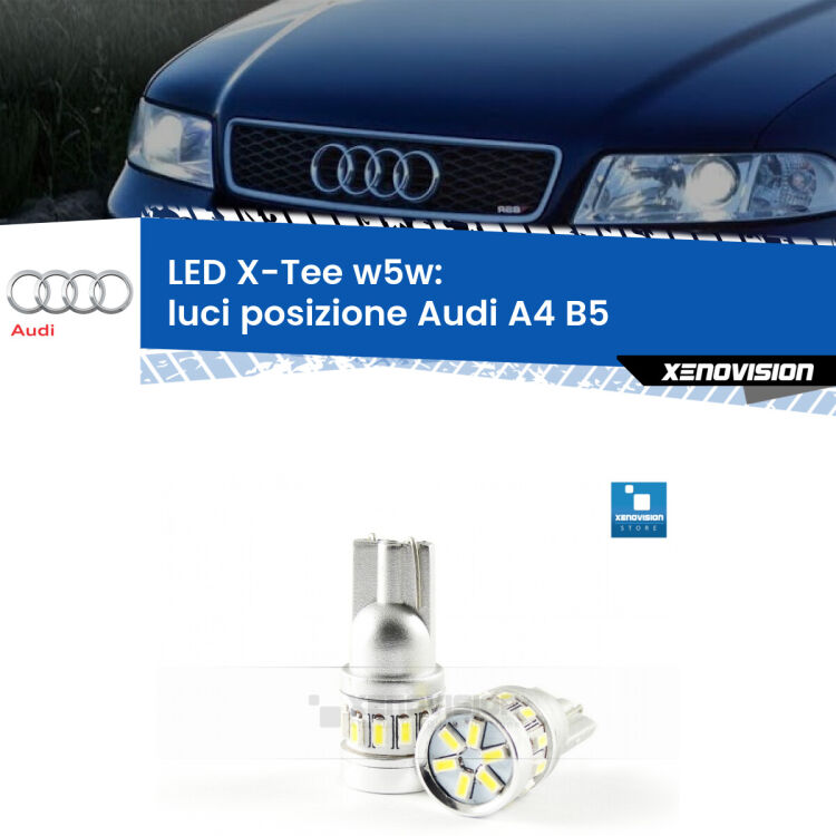 <strong>LED luci posizione per Audi A4</strong> B5 con fari H7. Lampade <strong>W5W</strong> modello X-Tee Xenovision top di gamma.