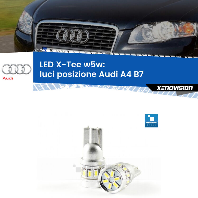<strong>LED luci posizione per Audi A4</strong> B7 2004-2008. Lampade <strong>W5W</strong> modello X-Tee Xenovision top di gamma.