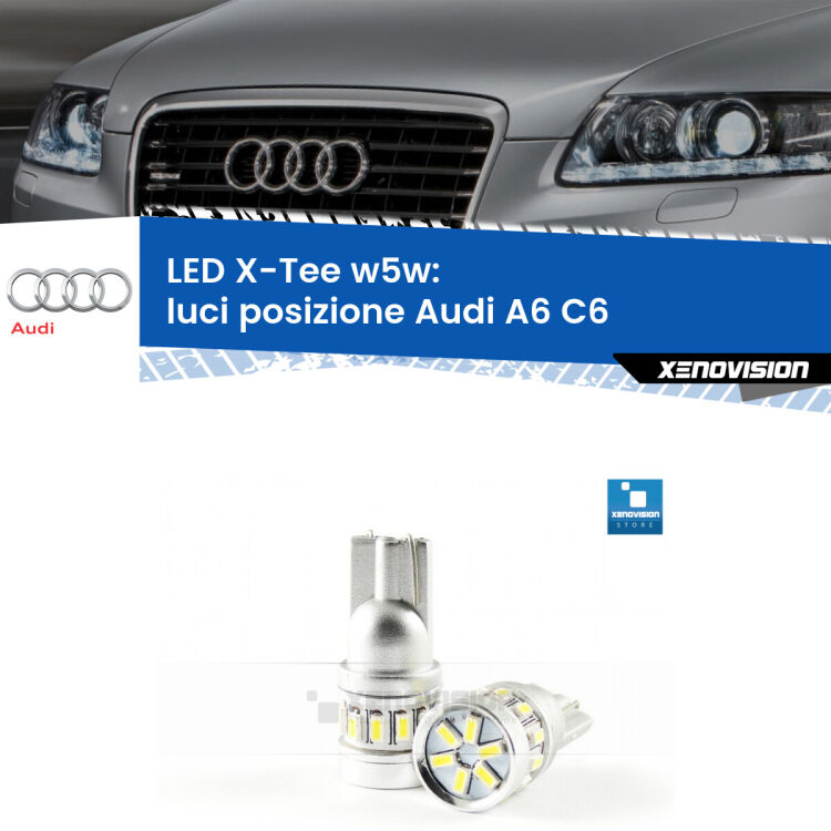 <strong>LED luci posizione per Audi A6</strong> C6 2004-2011. Lampade <strong>W5W</strong> modello X-Tee Xenovision top di gamma.