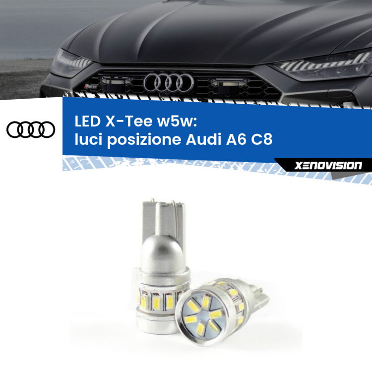0 Luci posizione LED per Audi A6 C8 2018in poi: W5W X-Tee <strong>LED luci posizione per Audi A6</strong> C8 2018in poi. Lampade <strong>W5W</strong> modello X-Tee Xenovision top di gamma.