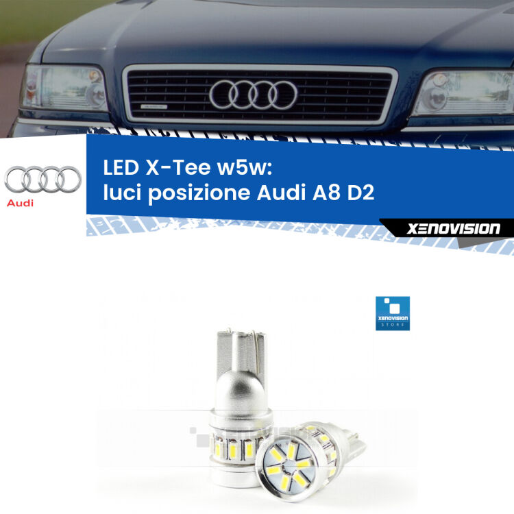 <strong>LED luci posizione per Audi A8</strong> D2 1994-1998. Lampade <strong>W5W</strong> modello X-Tee Xenovision top di gamma.