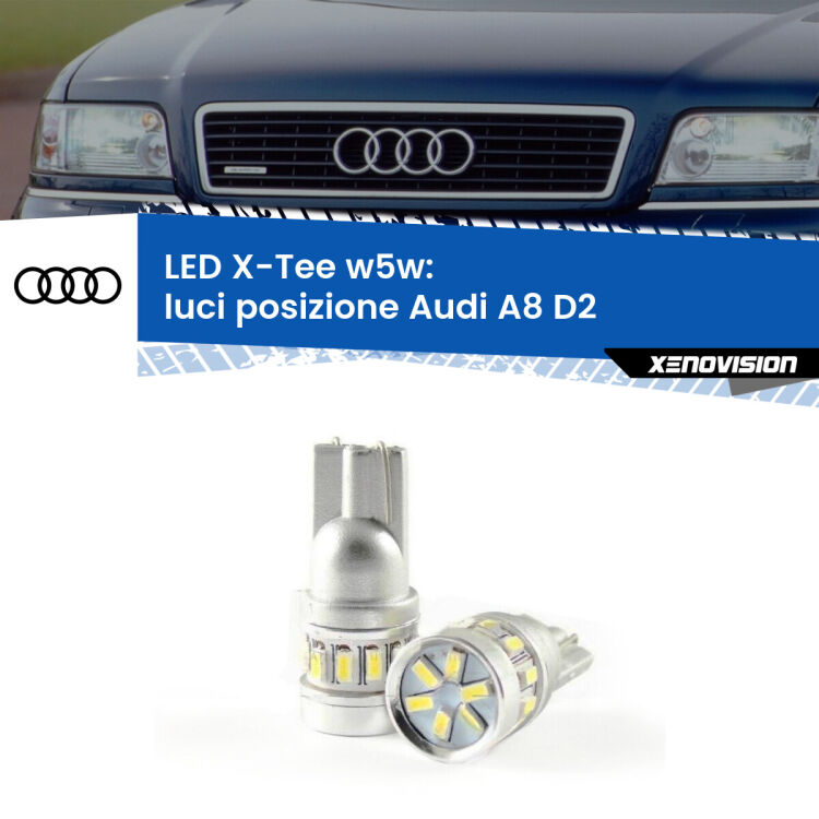 0 Luci posizione LED per Audi A8 D2 1994-2002: W5W X-Tee <strong>LED luci posizione per Audi A8</strong> D2 1994-2002. Lampade <strong>W5W</strong> modello X-Tee Xenovision top di gamma.
