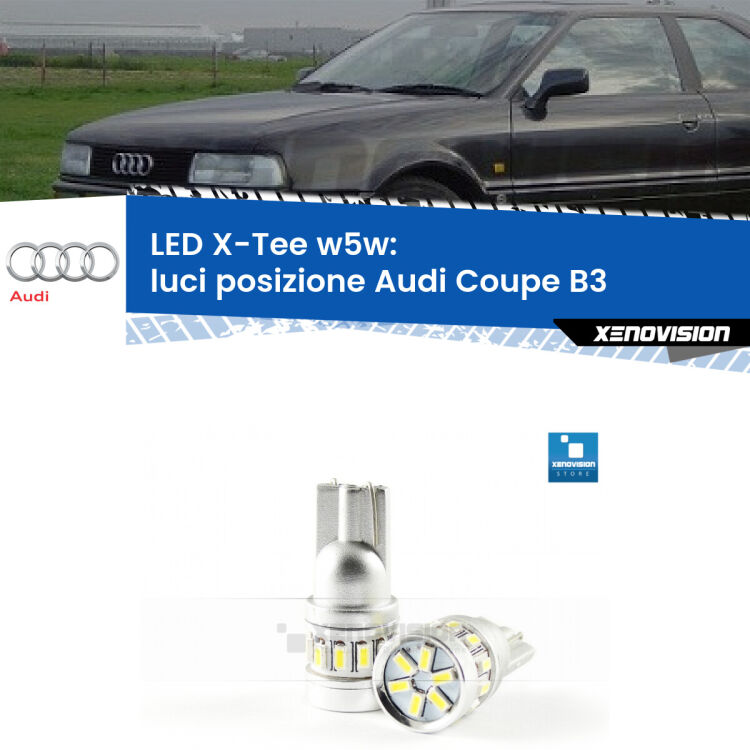 <strong>LED luci posizione per Audi Coupe</strong> B3 versione 2. Lampade <strong>W5W</strong> modello X-Tee Xenovision top di gamma.