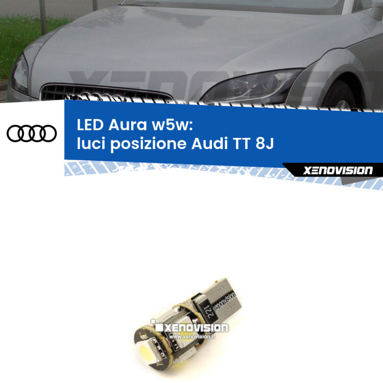 0 Luci posizione LED per Audi TT 8J 2006-2014: Aura w5w <strong>LED luci posizione w5w per Audi TT</strong> 8J 2006-2014. Una lampadina <strong>w5w</strong> canbus luce bianca 6000k modello Aura Xenovision.