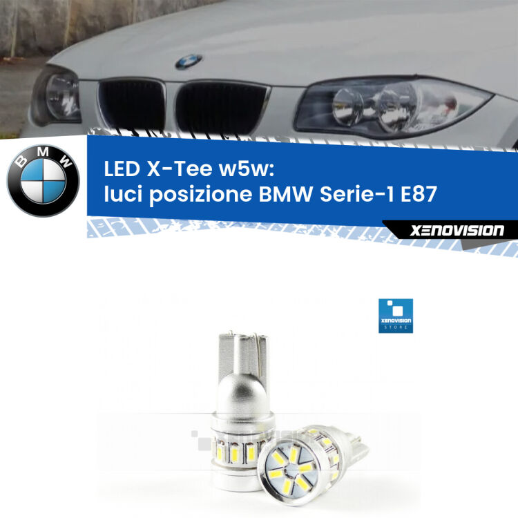 <strong>LED luci posizione per BMW Serie-1</strong> E87 2003-2012. Lampade <strong>W5W</strong> modello X-Tee Xenovision top di gamma.