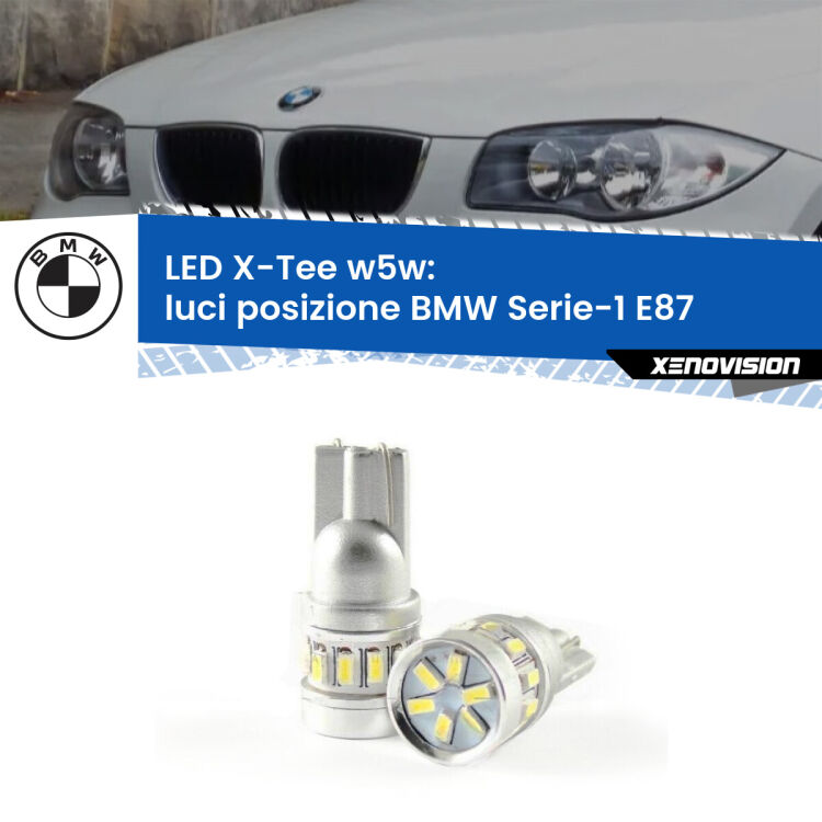 0 Luci posizione LED per BMW Serie-1 E87 2003-2012: W5W X-Tee <strong>LED luci posizione per BMW Serie-1</strong> E87 2003-2012. Lampade <strong>W5W</strong> modello X-Tee Xenovision top di gamma.