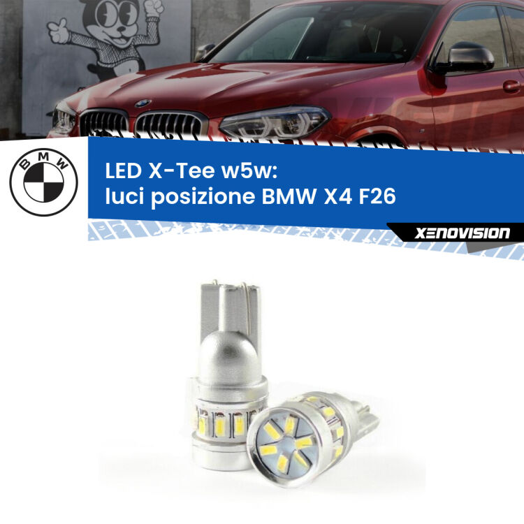 0 Luci posizione LED per BMW X4 F26 2014-2017: W5W X-Tee <strong>LED luci posizione per BMW X4</strong> F26 2014-2017. Lampade <strong>W5W</strong> modello X-Tee Xenovision top di gamma.