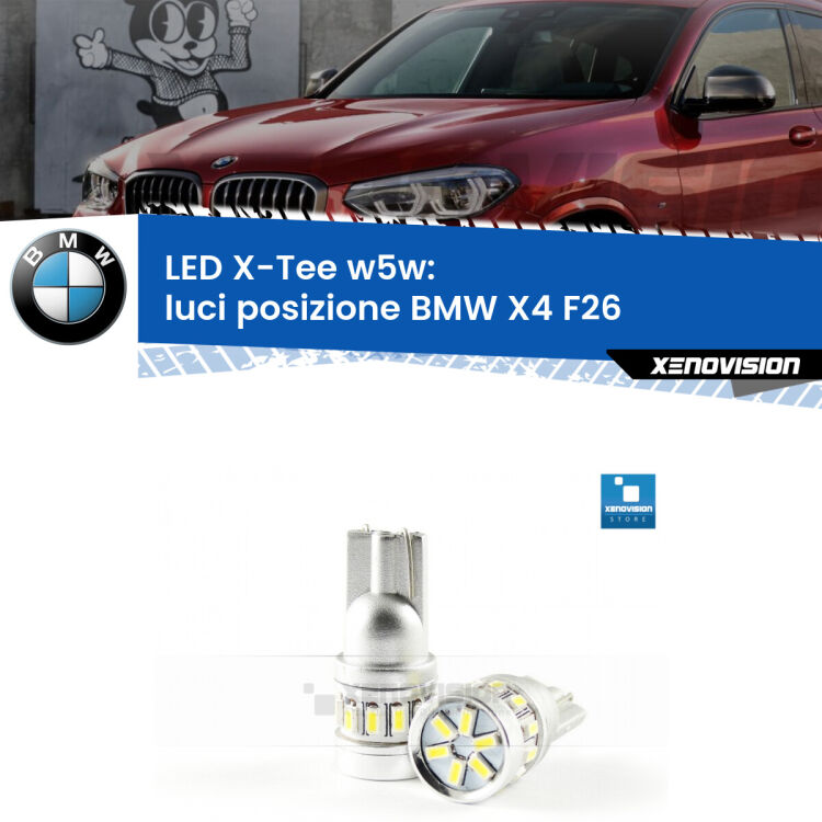 <strong>LED luci posizione per BMW X4</strong> F26 2014-2017. Lampade <strong>W5W</strong> modello X-Tee Xenovision top di gamma.