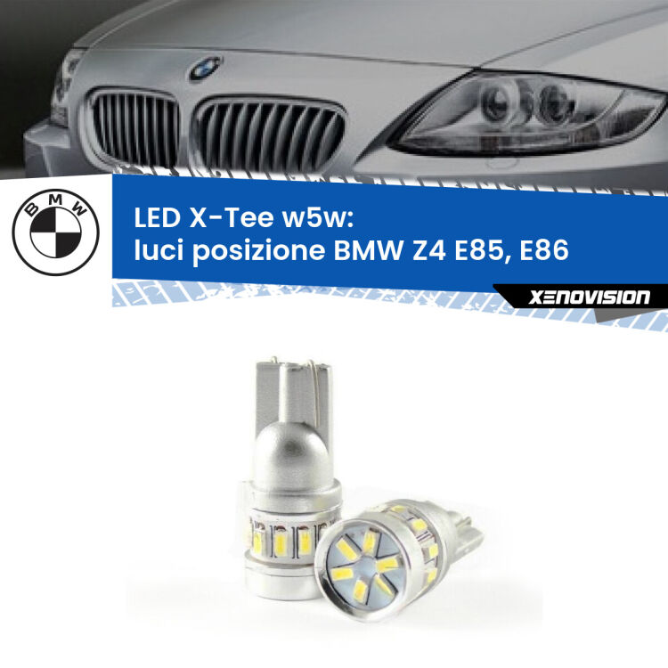 0 Luci posizione LED per BMW Z4 E85, E86 2003-2008: W5W X-Tee <strong>LED luci posizione per BMW Z4</strong> E85, E86 2003-2008. Lampade <strong>W5W</strong> modello X-Tee Xenovision top di gamma.