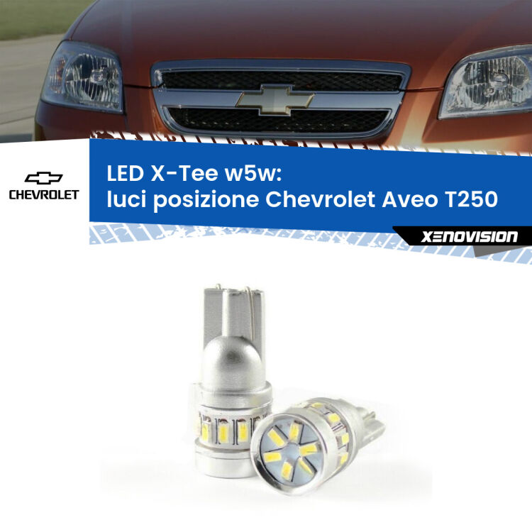 0 Luci posizione LED per Chevrolet Aveo T250 2005-2011: W5W X-Tee <strong>LED luci posizione per Chevrolet Aveo</strong> T250 2005-2011. Lampade <strong>W5W</strong> modello X-Tee Xenovision top di gamma.