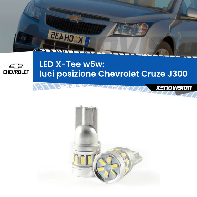 0 Luci posizione LED per Chevrolet Cruze J300 2009-2019: W5W X-Tee <strong>LED luci posizione per Chevrolet Cruze</strong> J300 2009-2019. Lampade <strong>W5W</strong> modello X-Tee Xenovision top di gamma.