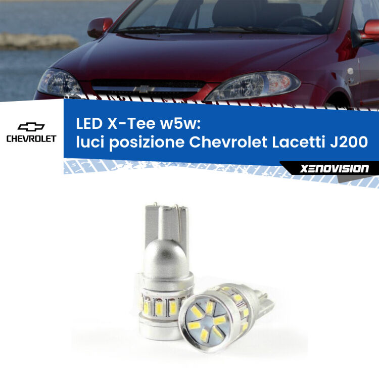0 Luci posizione LED per Chevrolet Lacetti J200 2002-2009: W5W X-Tee <strong>LED luci posizione per Chevrolet Lacetti</strong> J200 2002-2009. Lampade <strong>W5W</strong> modello X-Tee Xenovision top di gamma.
