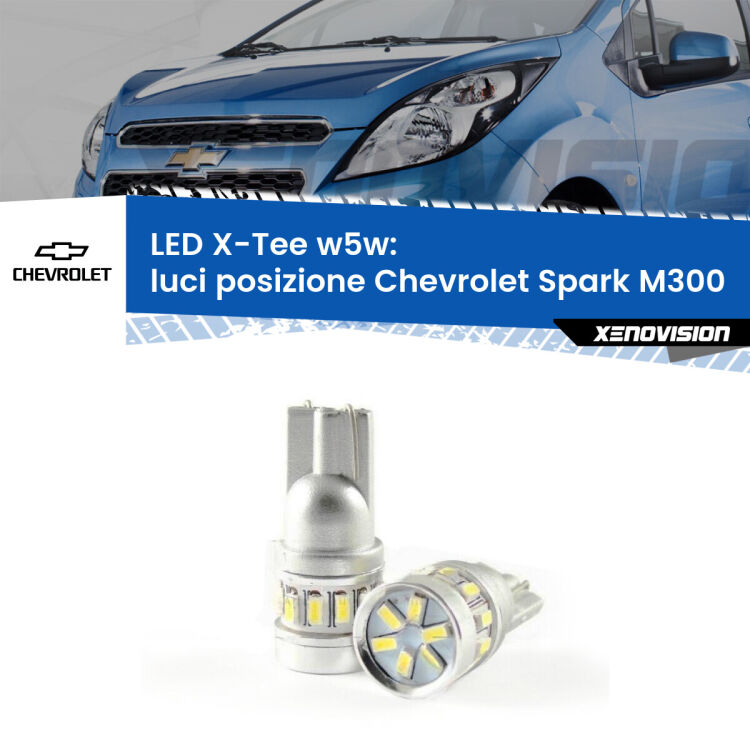 0 Luci posizione LED per Chevrolet Spark M300 2009-2016: W5W X-Tee <strong>LED luci posizione per Chevrolet Spark</strong> M300 2009-2016. Lampade <strong>W5W</strong> modello X-Tee Xenovision top di gamma.
