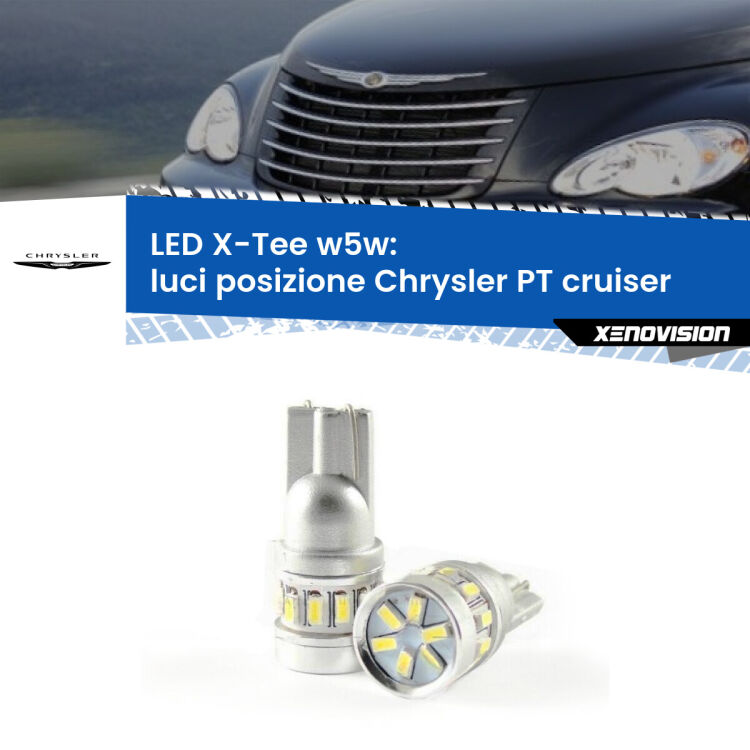 0 Luci posizione LED per Chrysler PT cruiser 2000-2010: W5W X-Tee <strong>LED luci posizione per Chrysler PT cruiser</strong> 2000-2010. Lampade <strong>W5W</strong> modello X-Tee Xenovision top di gamma.