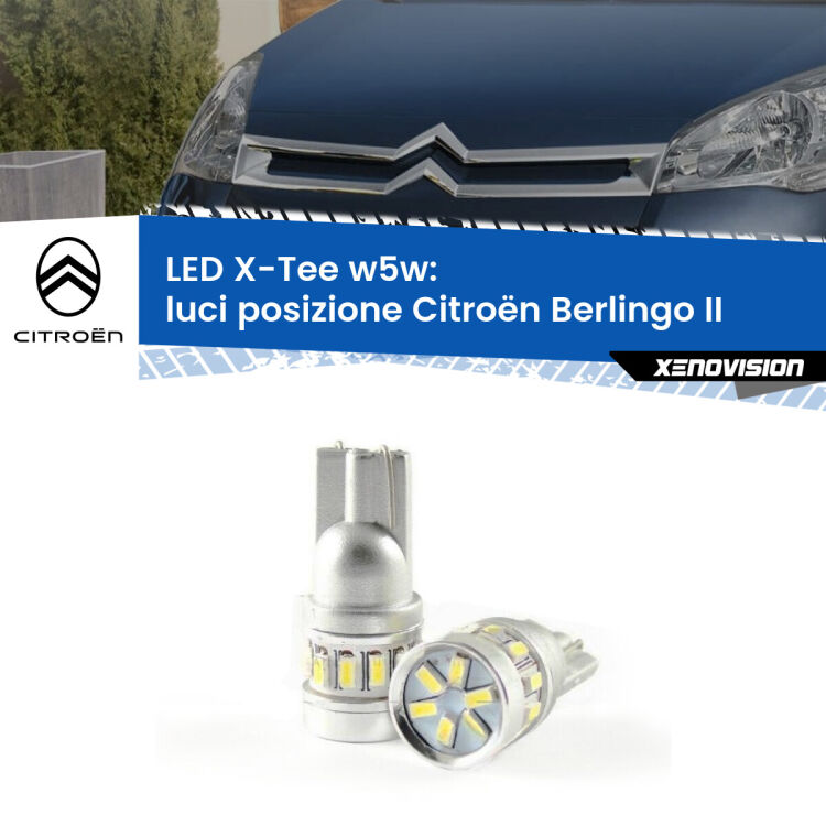 0 Luci posizione LED per Citroën Berlingo II 2008-2017: W5W X-Tee <strong>LED luci posizione per Citroën Berlingo</strong> II 2008-2017. Lampade <strong>W5W</strong> modello X-Tee Xenovision top di gamma.