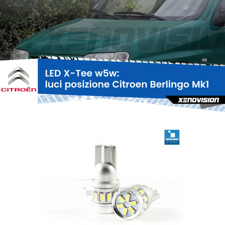 <strong>LED luci posizione per Citroen Berlingo</strong> Mk1 1996-2007. Lampade <strong>W5W</strong> modello X-Tee Xenovision top di gamma.