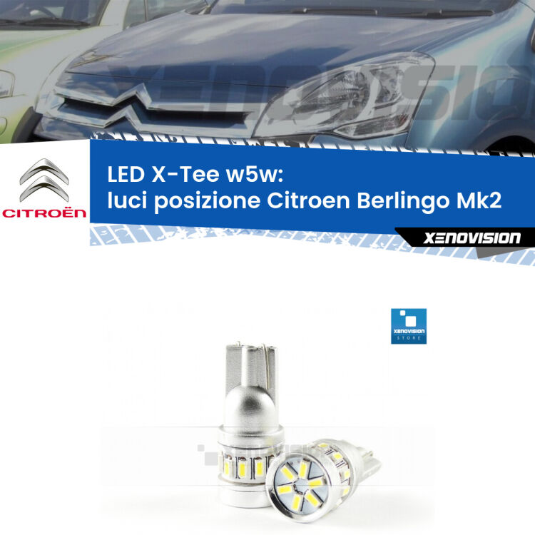 <strong>LED luci posizione per Citroen Berlingo</strong> Mk2 2008-2017. Lampade <strong>W5W</strong> modello X-Tee Xenovision top di gamma.