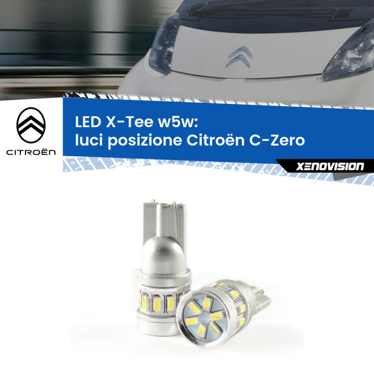 0 Luci posizione LED per Citroën C-Zero 2010-2019: W5W X-Tee <strong>LED luci posizione per Citroën C-Zero</strong> 2010-2019. Lampade <strong>W5W</strong> modello X-Tee Xenovision top di gamma.