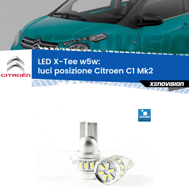<strong>LED luci posizione per Citroen C1</strong> Mk2 2014in poi. Lampade <strong>W5W</strong> modello X-Tee Xenovision top di gamma.