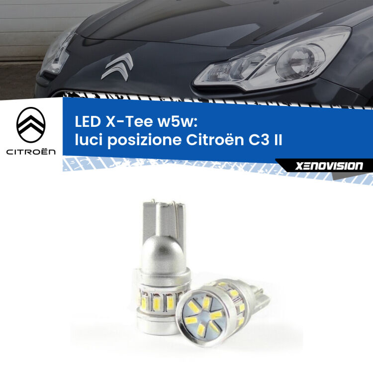 0 Luci posizione LED per Citroën C3 II 2009-2016: W5W X-Tee <strong>LED luci posizione per Citroën C3</strong> II 2009-2016. Lampade <strong>W5W</strong> modello X-Tee Xenovision top di gamma.