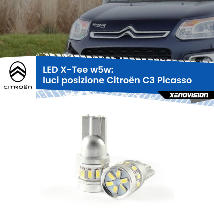 0 Luci posizione LED per Citroën C3 Picasso 2009-2016: W5W X-Tee <strong>LED luci posizione per Citroën C3 Picasso</strong> 2009-2016. Lampade <strong>W5W</strong> modello X-Tee Xenovision top di gamma.