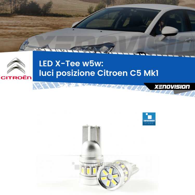 <strong>LED luci posizione per Citroen C5</strong> Mk1 2001-2004. Lampade <strong>W5W</strong> modello X-Tee Xenovision top di gamma.