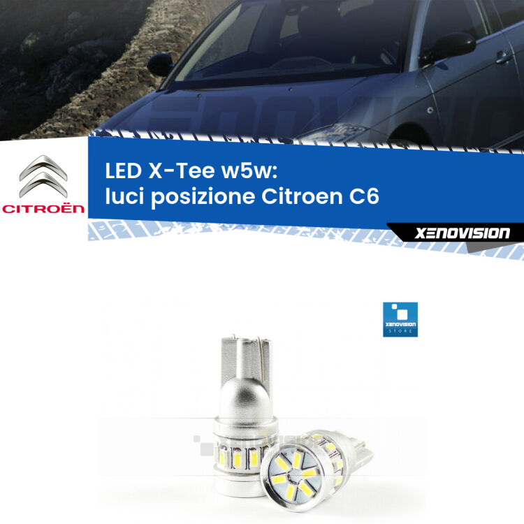 <strong>LED luci posizione per Citroen C6</strong>  2005-2012. Lampade <strong>W5W</strong> modello X-Tee Xenovision top di gamma.