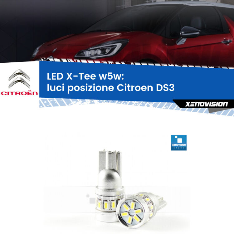 <strong>LED luci posizione per Citroen DS3</strong>  2009-2015. Lampade <strong>W5W</strong> modello X-Tee Xenovision top di gamma.