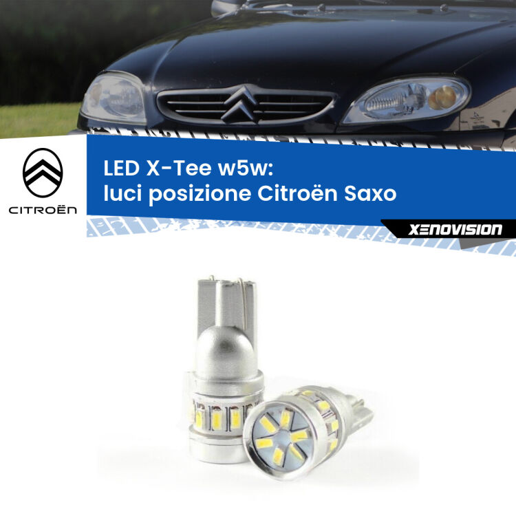 0 Luci posizione LED per Citroën Saxo 1996-2004: W5W X-Tee <strong>LED luci posizione per Citroën Saxo</strong> 1996-2004. Lampade <strong>W5W</strong> modello X-Tee Xenovision top di gamma.