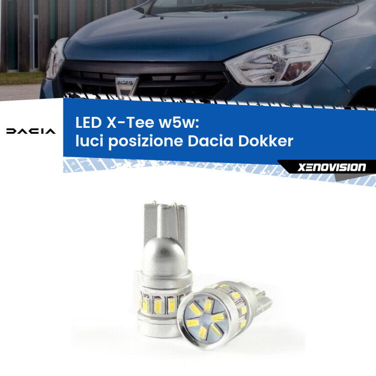 0 Luci posizione LED per Dacia Dokker 2012in poi: W5W X-Tee <strong>LED luci posizione per Dacia Dokker</strong> 2012in poi. Lampade <strong>W5W</strong> modello X-Tee Xenovision top di gamma.