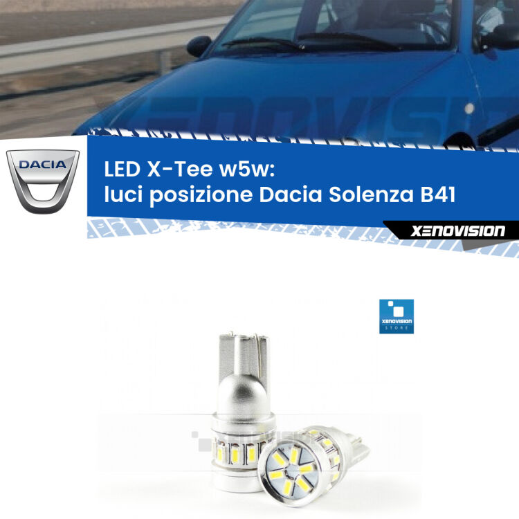 <strong>LED luci posizione per Dacia Solenza</strong> B41 2003in poi. Lampade <strong>W5W</strong> modello X-Tee Xenovision top di gamma.
