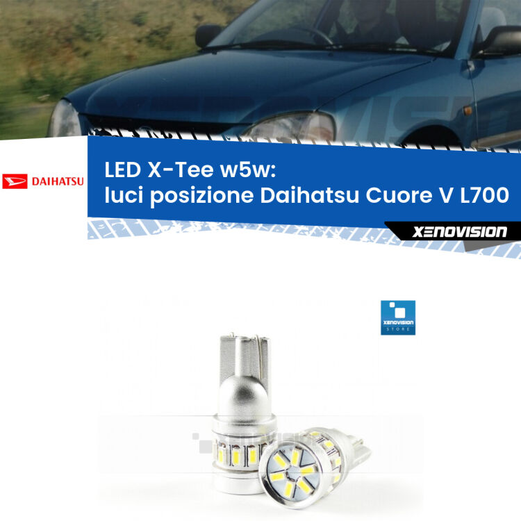<strong>LED luci posizione per Daihatsu Cuore V</strong> L700 1998-2003. Lampade <strong>W5W</strong> modello X-Tee Xenovision top di gamma.